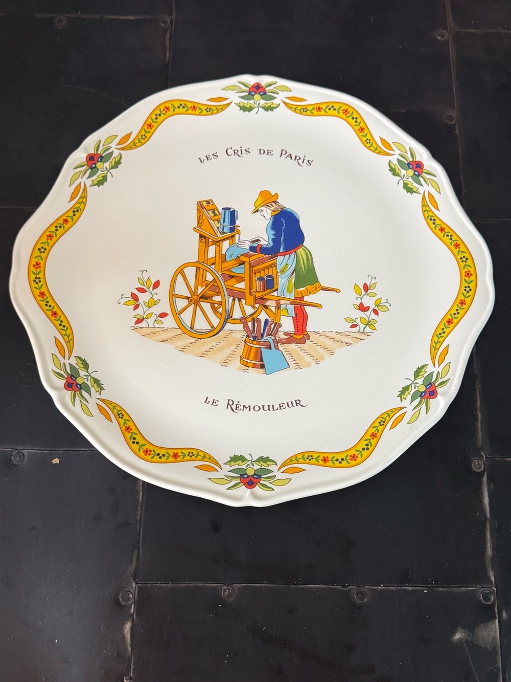 Decorative Ceramic Wall Plate in White with Multicolor French Scene